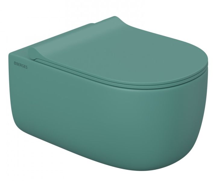 Подвесной унитаз Berges EGO XL Rimless 082141 сиденье EGO XL Slim SO тёмно-зелёный матовый