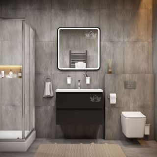 Зеркало с подсветкой Art&Max Genova 80см чёрный AM-Gen-800-800-DS-F