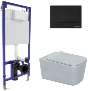 Комплект Berges 4в1 043224: инсталляция NOVUM525 кнопка F5 SoftTouch чёрная унитаз Floe Rimless сидение Floe Slim SO