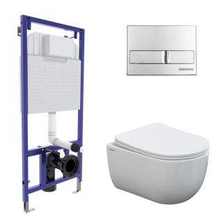 Комплект Berges 4в1 043237: инсталляция NOVUM 525 кнопка L3 хром глянец унитаз VENTAS Rimless сидение дюропласт Ventas Slim SO
