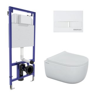 Комплект Berges 4в1 043309: инсталляция NOVUM 525 кнопка L1 белая унитаз EGO Rimless сидение Okus Slim SO