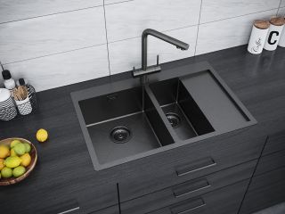 Мойка кухонная Paulmark Union PM537851-GML левая воронёная сталь