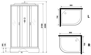 Душевая кабина Niagara NG-33974-14LG с гидромассажем 90x70см серебро/матовое