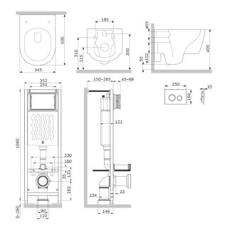 Комплект унитаза с инсталляцией AM.PM  Jupiter IS110138.DX77C1700 с клавишей черной