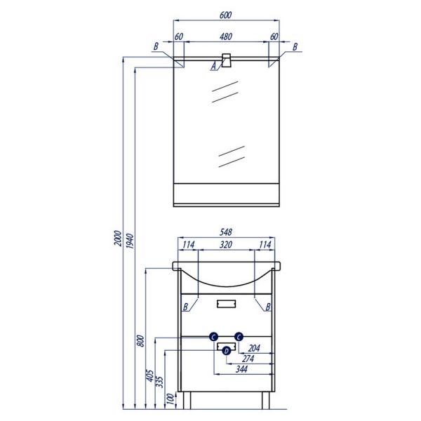 Тумба под раковину Акватон Бекка 60см белый/дуб сомерсет 1A196601BAC20
