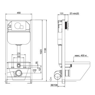Инсталляция для подвесного унитаза Aquanika Basic 10.702.450.02.10 с клавишей смыва хром
