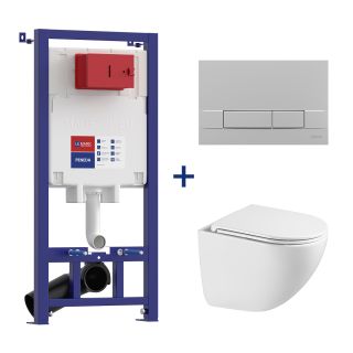 Комплект 3в1 100803429 инсталляция Lemark Peneda с кнопкой смыва Bit хром матовый унитаз подвесной безободковый Glazer торнадо белый глянец