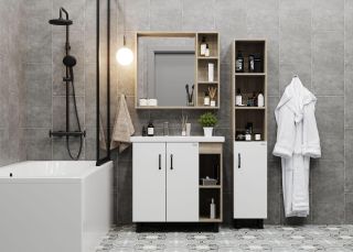 Напольная тумба под раковину Onika Тимбер 108045 правая 80см белый матовый/дуб сонома