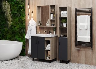 Напольная тумба под раковину Onika Тимбер 108053 80см серый матовый/дуб сонома