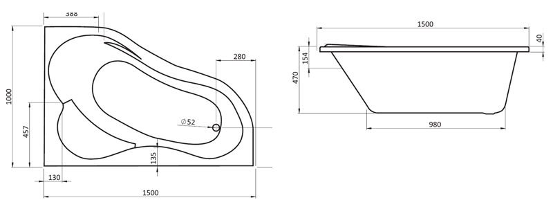 Santek Ибица 150х100 L асимметричная белая 1WH112034