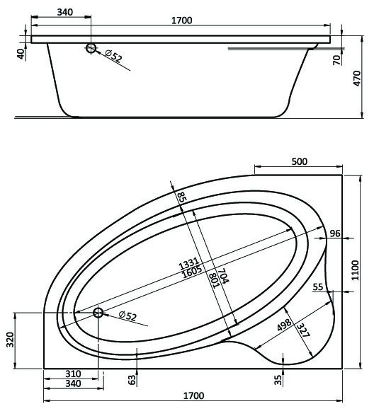 Santek Эдера 170х110 R асимметричная белая 1WH111994