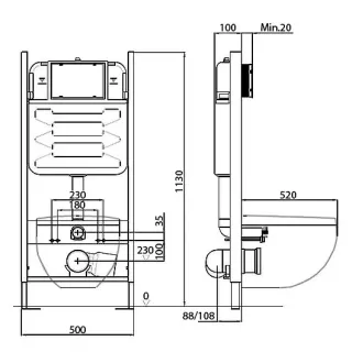 Инсталляция Jacob Delafon EDR103-00 с безободковым унитазом Odeon Rive Gauche сиденье с микролифтом клавиша смыва белая глянцевая
