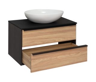 Тумба под раковину Runo подвесная дуб черный (под умывальник Moduo Square 50/ Гамма 56/ Infinity 85/ Moduo Leaf 55) Мальта 85 (00-00001099)