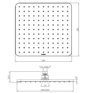 Верхний душ Bossini I00598.073 28 см чёрный матовый