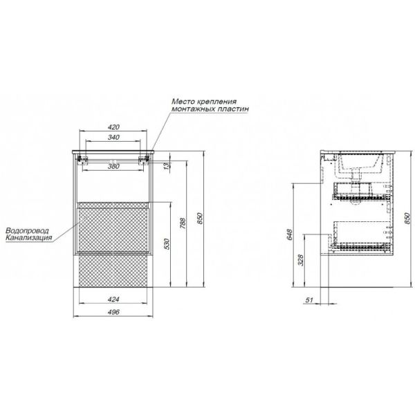Тумба под раковину Aquanet Милан 336371 50 см дуб рошелье