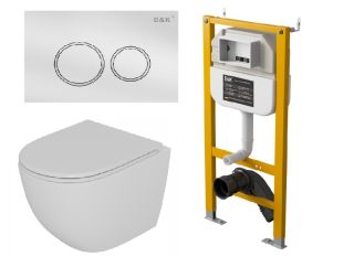 Комплект DQ Унитаз подвесной безободковый DT1396016, Инсталляция DI8050127, Клавиша смыва DB1529016, белый (DS1391614)