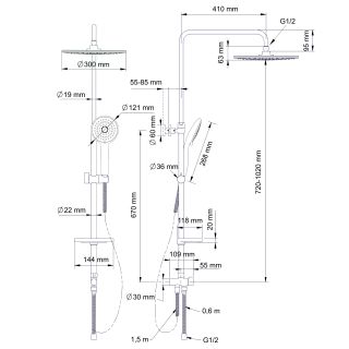 Душевая стойка Swedbe Calypso 5101G1 без смесителя хром/серый