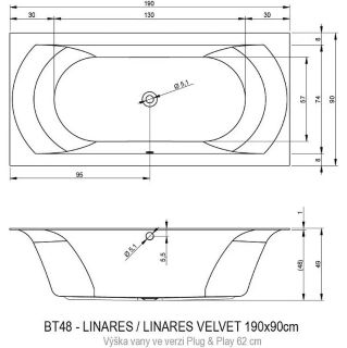 Акриловая ванна Riho Linares Plug and Play B143016005 R 190х90см белый