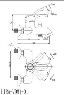 Смеситель для ванны и душа, золото Cezares LIRA-C-VDM1-03