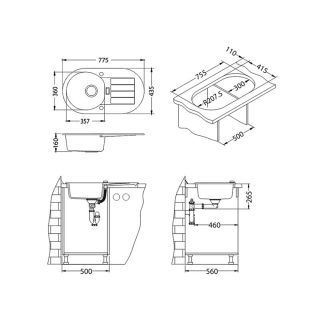 Кухонная мойка Alveus 1076860 Niagara 40 Granital Carbon-G91 78x43.5