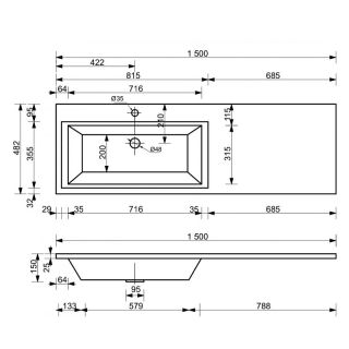 Эстет Dallas раковина для установки над спиральной машинкой 150 см левая