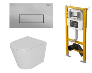 Комплект DQ Унитаз подвесной безободковый DT1026016, Инсталляция DI8050127, Клавиша смыва DB1499002, матовый хром (DS1021617)