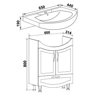 Тумба под раковину Runo  (под умывальник Элеганс 65) Неаполь 65 (00-00001033)