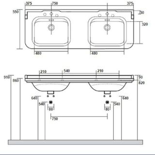 Раковина Kerasan Waldorf  4143K1bi/cr*3 Белая 150 см