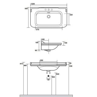 Раковина Kerasan Waldorf  4144K1bi/cr*1 Белая 120 см