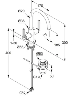 Смеситель для раковины Kludi Nova Fonte Puristic 20118N215 сталь оружейная брашированная