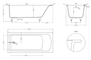 Ванна из искусственного камня Salini Cascata Kit S-Sense 104513MRF 180x80см RAL полностью