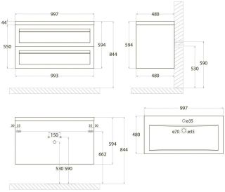 Подвесная тумба под раковину Art&Max Platino 100см бирюзовый матовый AM-Platino-1000-2C-SO-TM
