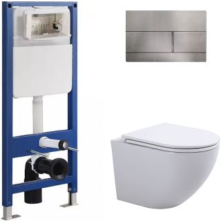 Сет Sintesi SIN-CCI-SMP-101,SIN-FB-DSS-507,SIN-TS-EVI-151: инсталляция кнопка смыва нержавеющая сталь унитаз Evi белый крышка-сиденье белая