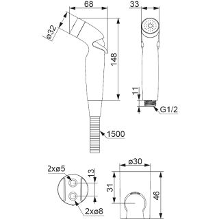 Гигиенический душ с держателем и шлангом Damixa Shower program 760550200 хром