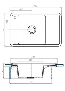 Мойка кухонная Акватон Беллис 78см серый шёлк 1A725032BS250