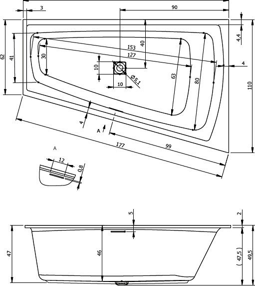 Акриловая ванна Riho Still Smart B102001005 L 170х110см белый