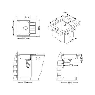 Кухонная мойка Alveus 1122317 Line 110 Nat 90 Fi 61.5x50
