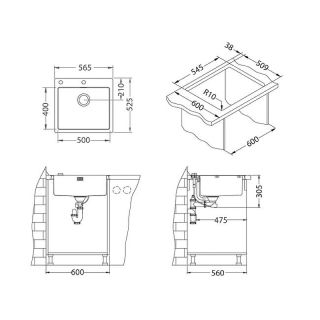 Кухонная мойка Alveus Pure 70 KMB-90 565x525 1122385 Брашированная сталь