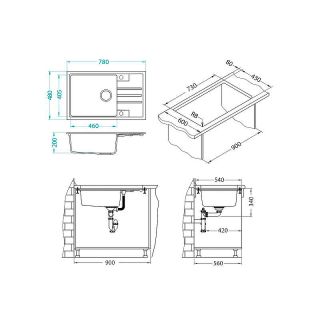Кухонная мойка Alveus ranital Intermezzo 130 Concrete G81 780x480x200 1119692 Бетон