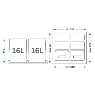 Система сортировки мусора Alveus 211959  ALBIO 45 2x16 L белый пластик