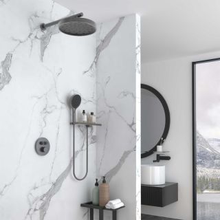 Душевой комплект Vincea Inspire VSFW-3I22MT2RGM встраиваемый, термостатический, двухрежимный, вороненая сталь