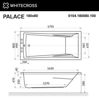 Гидромассажная ванна WHITECROSS Palace 0104.180080.100.NANO.GL 180x80 см Nano золото