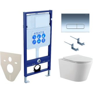 Комплект унитаза с инсталляцией Aquatek SET AQUATEK ВЕГА-1905-016 с сиденьем Микролифт и  клавишей смыва хром