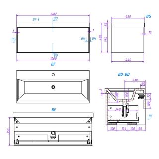 Тумба под раковину La Fenice Simpla FNC-01-SIM-G-100 Серо-зеленая 100 см