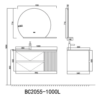 Тумба с раковиной Orans BC-2055-1000L 2055100L 100 см тёмно-серый матовый