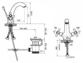 Смеситель для раковины, бронза Cezares GOLF-LS1-02