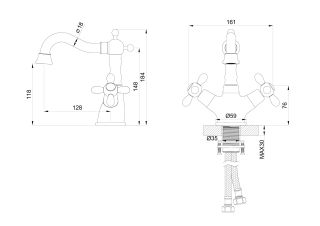 Смеситель для раковины Wonzon & Woghand Retro WW-88139020-PG глянцевое золото