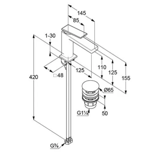 Смеситель для раковины Kludi Decus 542893975 чёрный матовый