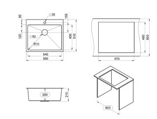 Мойка кухонная Granula 5951, СТАЛЬ САТИН