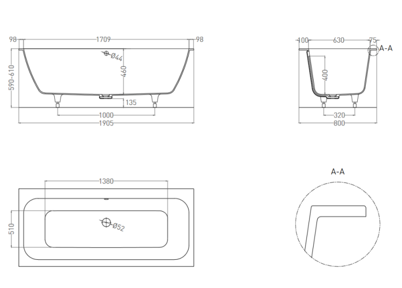 Ванна из искусственного камня Salini Orlanda Axis S-Sense 103211M 190x80см белый матовый